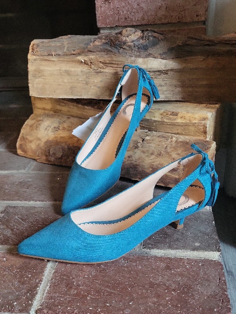 Teal Pointed-Toe Women’s Kitteen Heels with Tie Accent